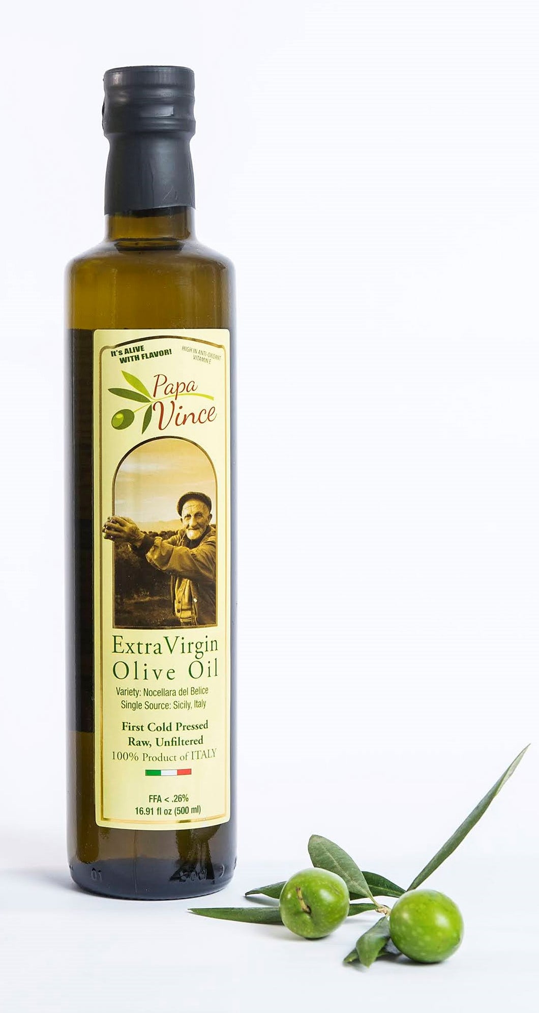 First Cold Pressed Sicilian Extra Virgin Olive Oil / Cultivar: Nocellara del Belice /  500ml