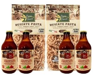 Pasta Lover Gift Pack - 2 x 500gr whole grain Tumminia (whole wheat) Busiate and 4x333ml Cherry Tomato Sauce
